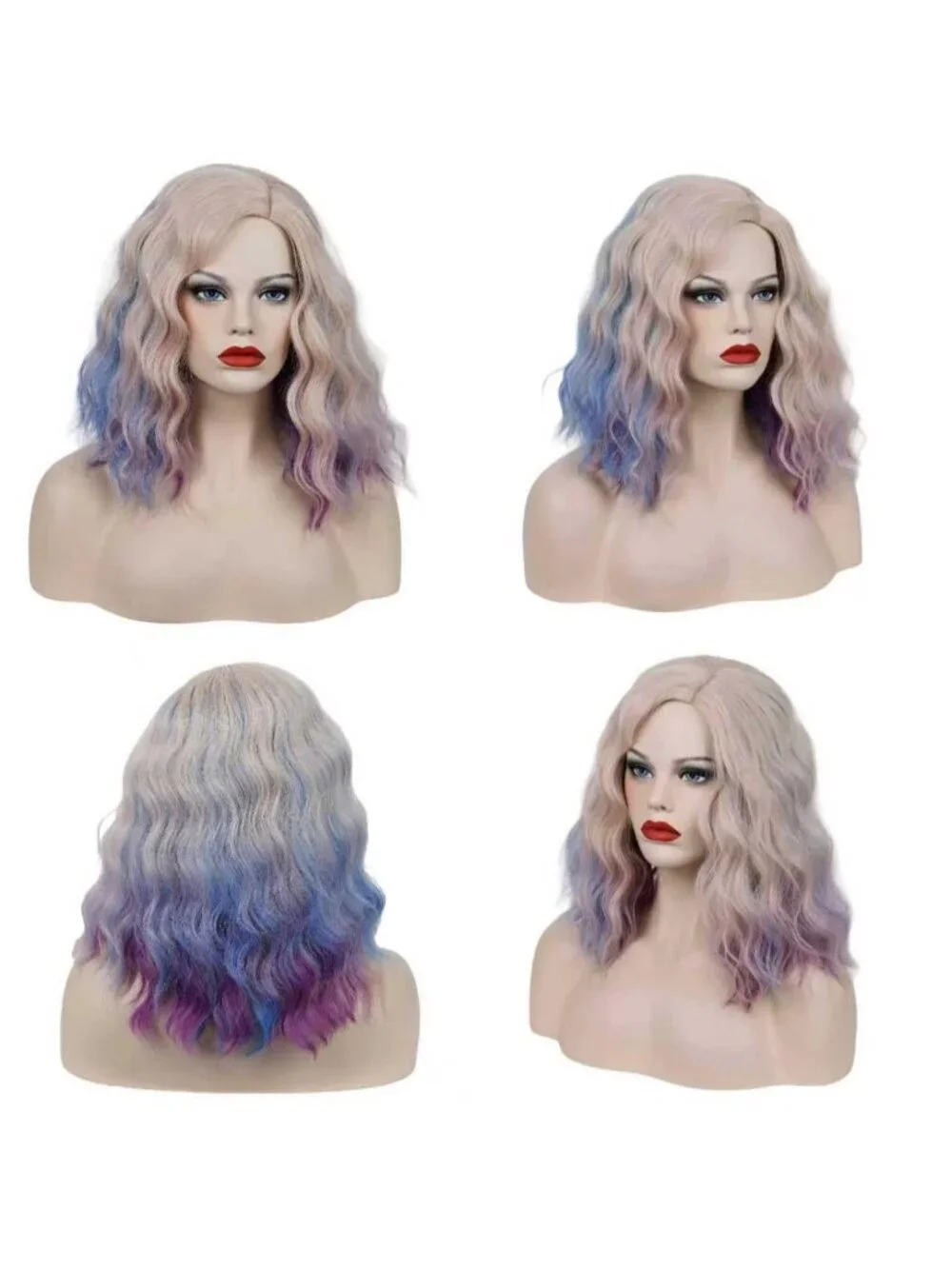 Women's Colorful Wavy Curly Bob Wig Heat Resistant Cosplay Halloween Party